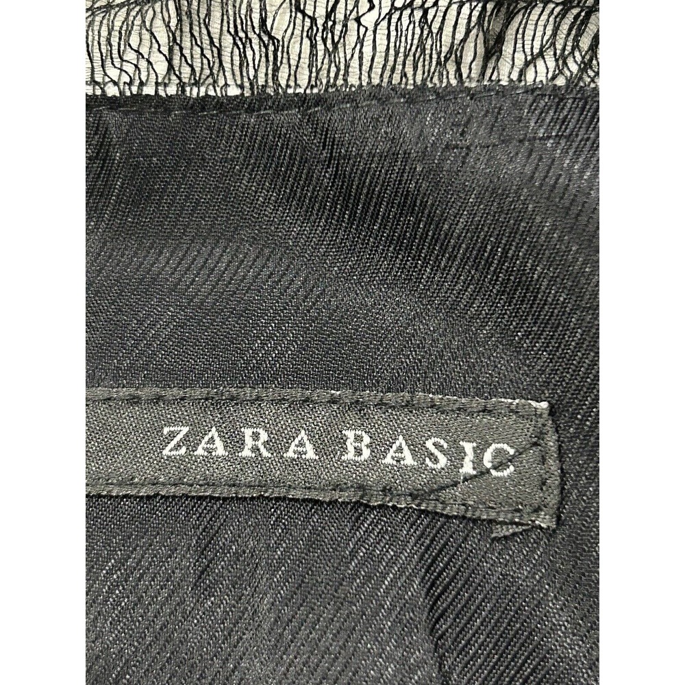 Zara Women’s White Black Floral Lace Sheer Top Upper Neck Zip Up Dress Size L - Picture 3 of 14